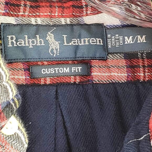 Polo Ralph Lauren Shirt Men's Medium Lined Flannel Red Plaid Long Sleeve Button - Picture 6 of 9